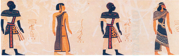 (l to r) Kemetian [Egyptian], Libyan, Nubian, Semite